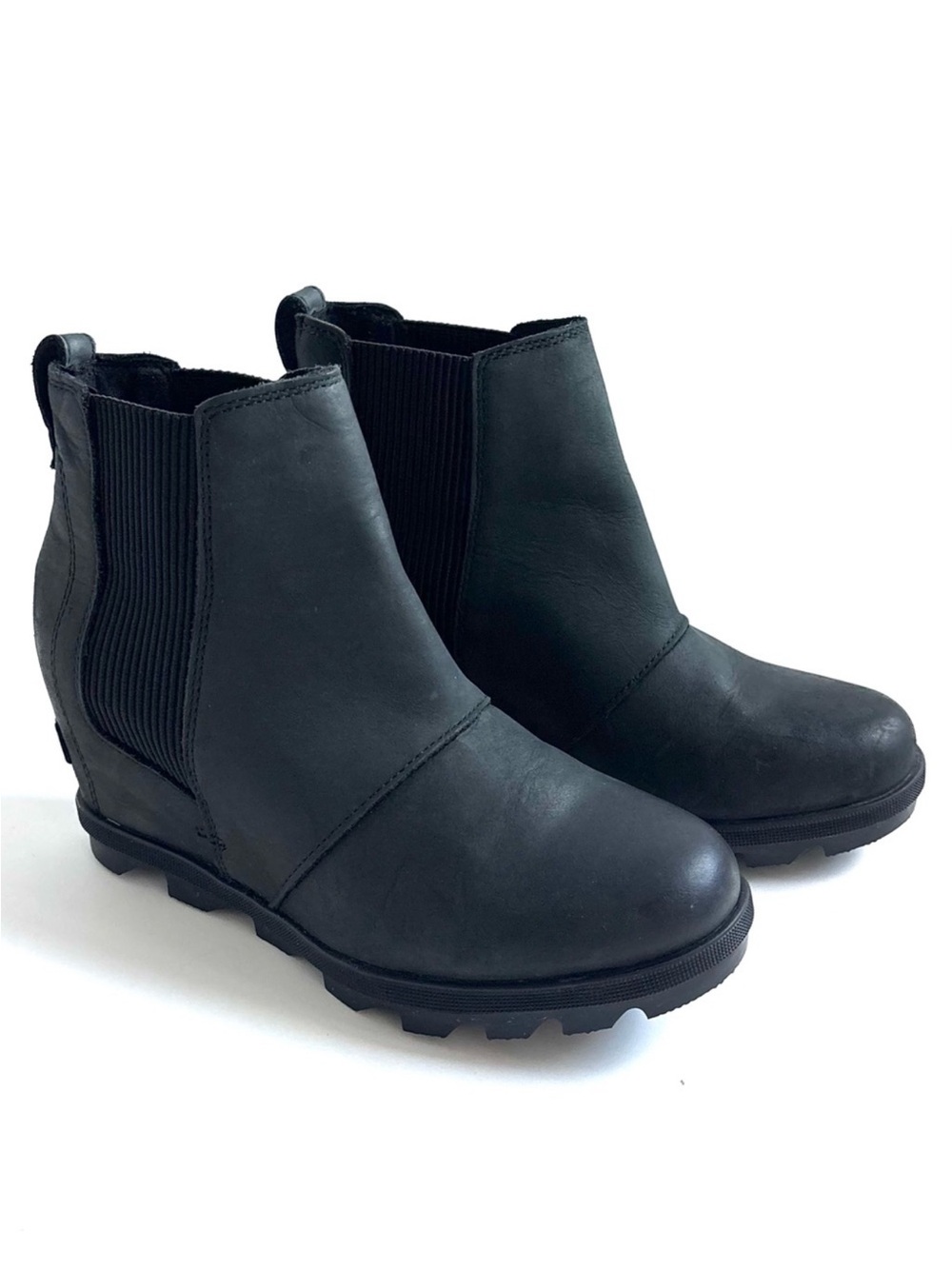 SOREL JOAN RHAPSODY CHELSEA WEDGE ANKLE BOOTS Black Size 7